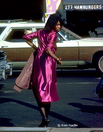 Woman in ruby red dress