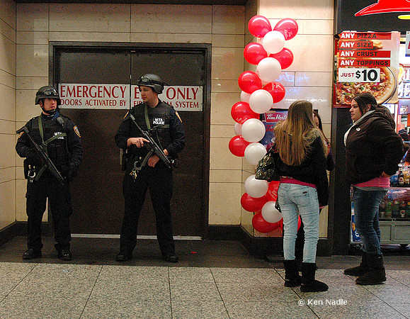 Guns and balloons in Penn Station