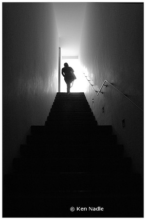Woman in stair well
